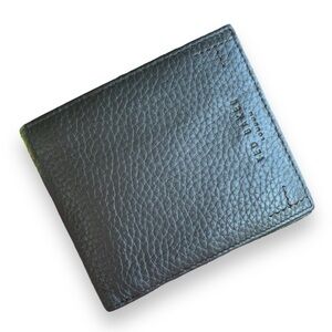 Ted Baker London Dark Brown Cowhide Pebbled Leather Teal Interior Bi Fold Wallet